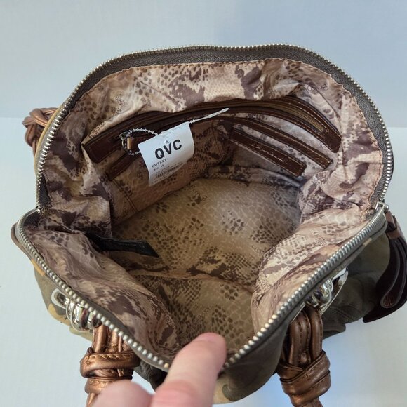 B Makowsky Purse Caroline Green Tan Camo Leather Satchel Shoulder Bag - Picture 14 of 16